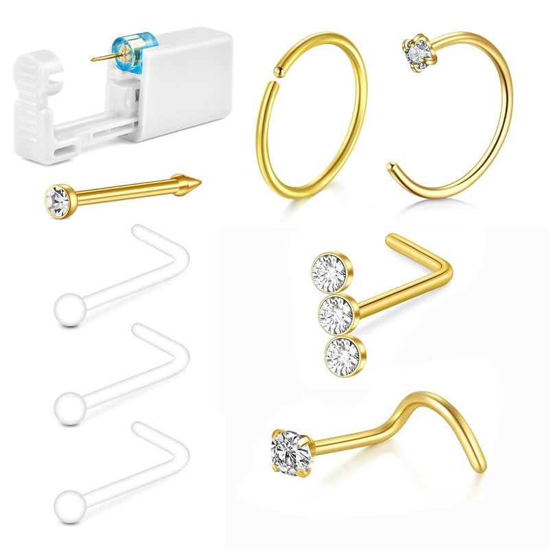 QWALIT Gold Nose Ring Piercing Kit - Self Piercing Kit at Home with Disposable Nose Piercing Gun - Image 1
